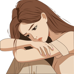 Sad Woman Illustration – Concept of Depression and Mental Health Struggles
