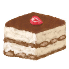 hand drawing of a piece of tiramisu cake on a transparent background