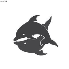 Black Two dolphins  silhouette vector illustration on white background.