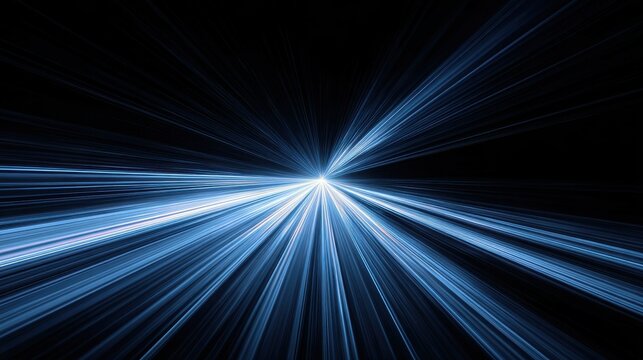  vibrant photo of abstract blue lines converging towards a bright light.
