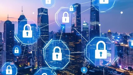 Cityscape digital security graphic - Powered by Adobe