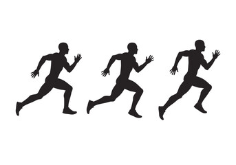 A sequence of three black silhouette figures sprinting across a white background, representing speed, movement, and athletic performance.