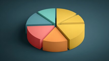 Obraz premium A colorful 3D pie chart with six distinct segments displayed on a dark background.