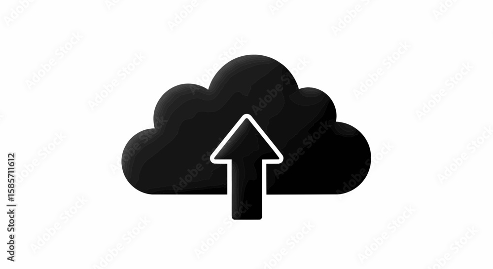 Poster elevate your digital world cloud icon with upload arrow for data transfer, perfect for cloud service