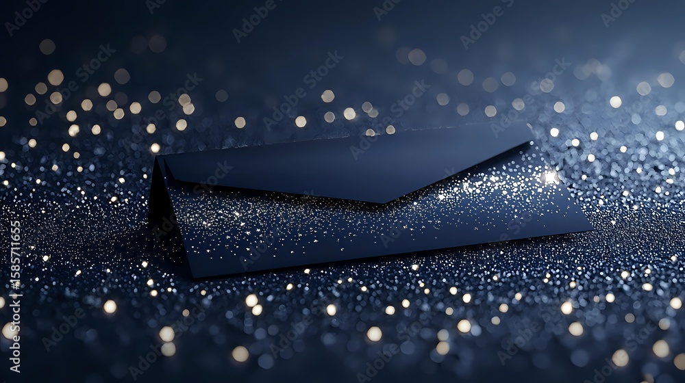 Poster elegant black envelope with glittering sparkles and bokeh effects on dark background creates luxurio