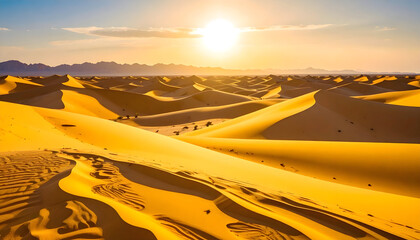 Golden Sand Dunes at Sunset in the Sahara Desert