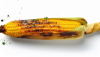 detailed roasted corn cob isolated on white