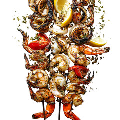 Grilled Seafood Skewers with Shrimp, Squid, and Lemon