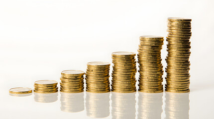 Stacks of gold coins arranged in ascending order