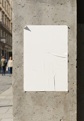 Blank poster mockup on urban concrete wall with realistic street textures and natural daylight
