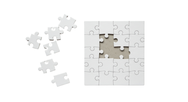 Square jigsaw puzzle with missing piece concept isolated PNG with Transparent Background