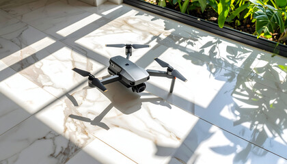 Grey Drone on Marble Floor in Sunlight