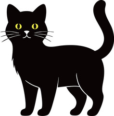 Full Body Minimalist Flat Design Black Cat 