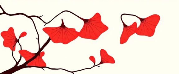 Fototapeta premium Elegant vintage ginkgo leaf silhouette wall art pattern, botanical, decor