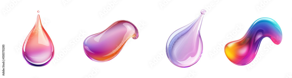 Fototapete abstract liquid drops with vibrant colors on in graphic style transparent background generative ai