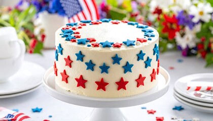 Festive American-themed cake on a stand
