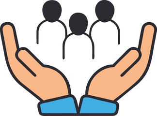 Community Support Icon – Hands Holding People Vector Illustration. Teamwork and Support Concept – Hands Protecting Group Vector.