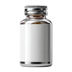 Clear glass bottle with silver cap for pharmaceuticals or supplements