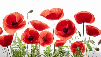 beautiful red poppy flowers standing tall in isolated on transparent or white background symbolizing nature s vibrant beauty and elegance
