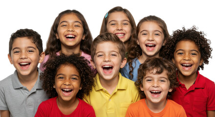 Group of happy children laughing together isolated PNG with Transparent Background