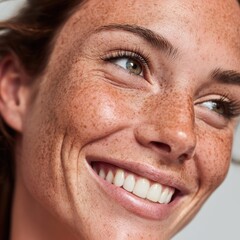 Fototapeta premium Woman with her face skin expression cheerful.
