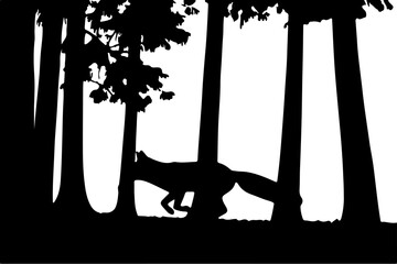 Silhouette of a Fox Running in the Forest Vector | Dynamic Wildlife Illustration