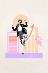 Collage of person with web interface and sync icon representing freelance work online profile...