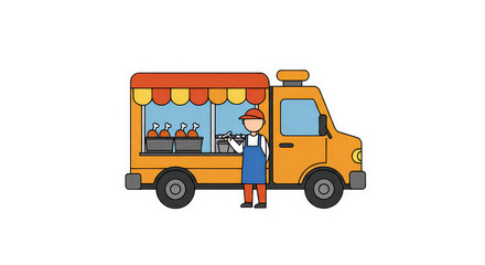 Cartoon Fried Chicken Food Truck Illustration