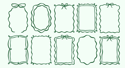 Vintage cute whimsical vector frames set. Decorative elegant retro coquette bow wedding invitation