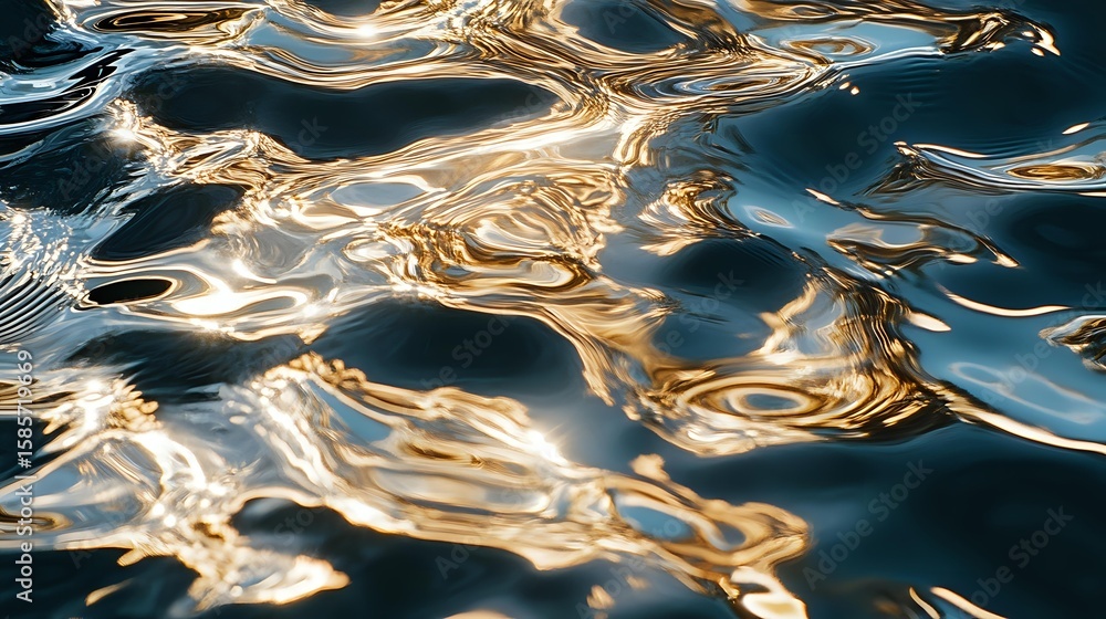 Poster mesmerizing golden and blue water surface with rippling reflections creating abstract patterns. liqu