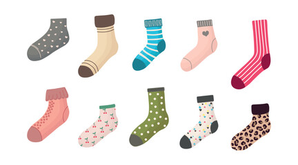 Collection of Cute Fashion Socks on White Background