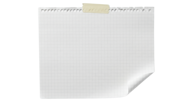 Square sheet of grid paper taped at the top edge isolated PNG with Transparent Background