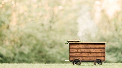 Fototapeta premium Rustic Wooden Food Cart Serving Steaming Flatbread