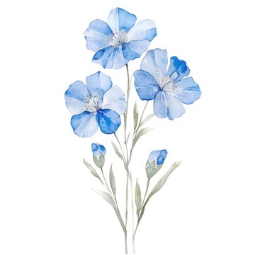 Watercolor blue wildflower flowers illustration art.