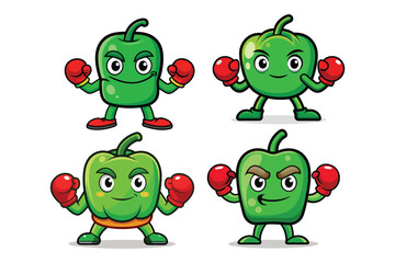 Bell pepper character acting like it’s boxing, with tiny gloves on, solid bright green color