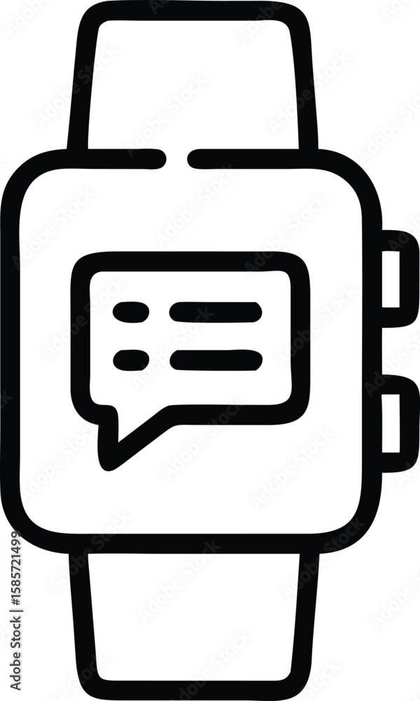 Poster line art smart watch with messaging notification icon display