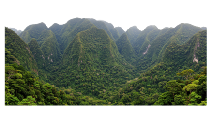 Lush green mountain range panoramic landscape isolated PNG with Transparent Background