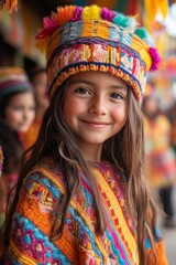 children dressed in traditional Andean clothing, smiling and playing during an Inti Raymi celebration