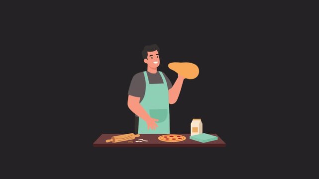 Man making pizza  2D animations on transparent background