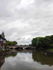 The peace view of house, bridge and canal with the sky at Zhujiajiao Ancient Town.