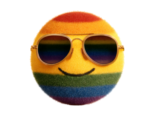 Happy rainbow emoji wearing cool sunglasses, Isolated On White, Transparent Background, Png