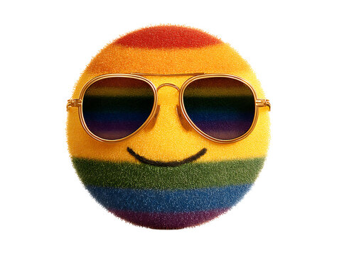 Happy rainbow emoji wearing cool sunglasses, Isolated On White, Transparent Background, Png - Powered by Adobe