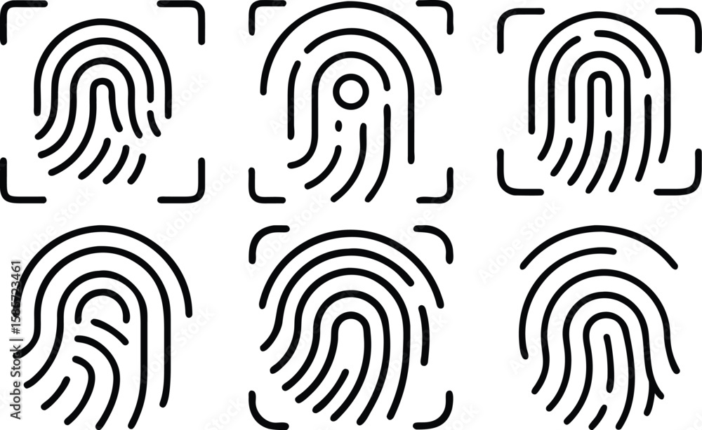 Aufkleber collection of six fingerprint icons showing digital identification and security concepts