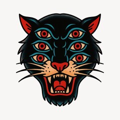 Obraz premium Five-eyed panther tattoo illustration