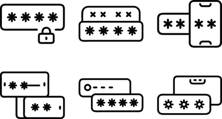 Obraz premium Simple vector icons representing passwords security mobile devices and data protection