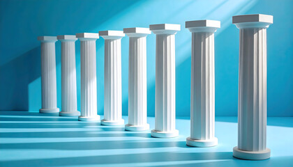 Seven White Columns Against a Blue Background