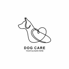 Abstract dog illustration in continuous line style, creating a sleek profile of a dog with a heart element