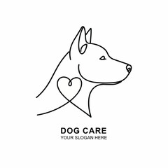 Abstract dog illustration in continuous line style, creating a sleek profile of a dog with a heart element