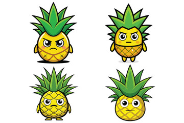 Pineapple character with spiky leaves styled like a punk rock hairstyle, solid yellow and green colors eps