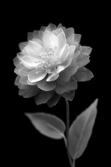 X-ray style flower on black background. Black and white illustration